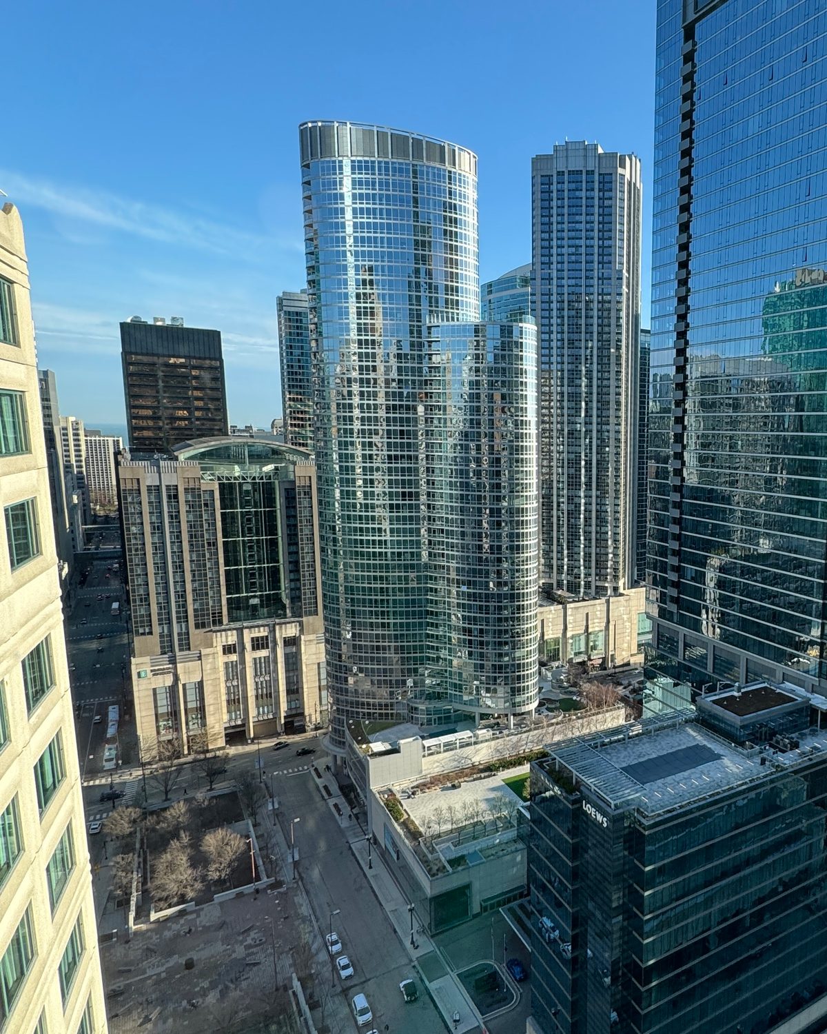 A skyline view from a high-floor room at the W Chicago